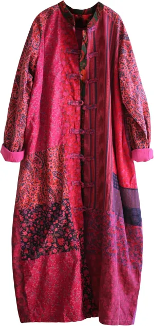 LUZU JUNU Women's Trench Coat Floral Print Long Cotton Linen Jacke Cottagecore Clothing Patchwork Outwear Bohemian unique