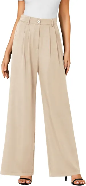 LYANER Women's High Waist Casual Wide Leg Long Palazzo Pants Button Down Loose Business Work Office Trousers with Pockets