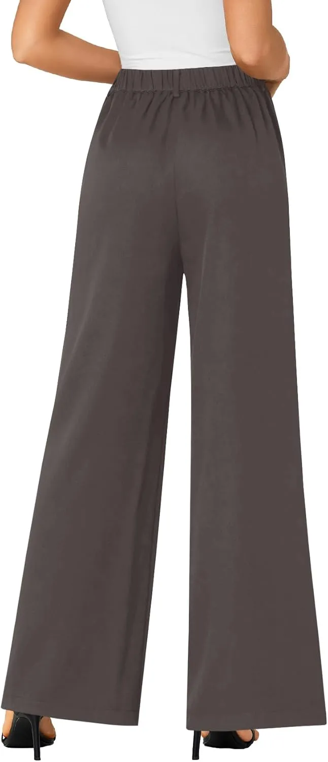 LYANER Women's High Waist Casual Wide Leg Long Palazzo Pants Button Down Loose Business Work Office Trousers with Pockets