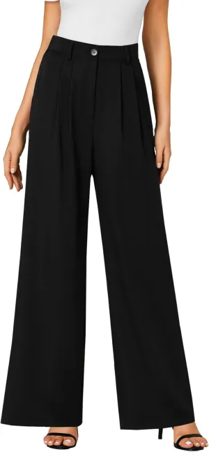 LYANER Women's High Waist Casual Wide Leg Long Palazzo Pants Button Down Loose Business Work Office Trousers with Pockets
