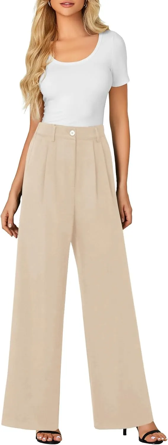 LYANER Women's High Waist Casual Wide Leg Long Palazzo Pants Button Down Loose Business Work Office Trousers with Pockets