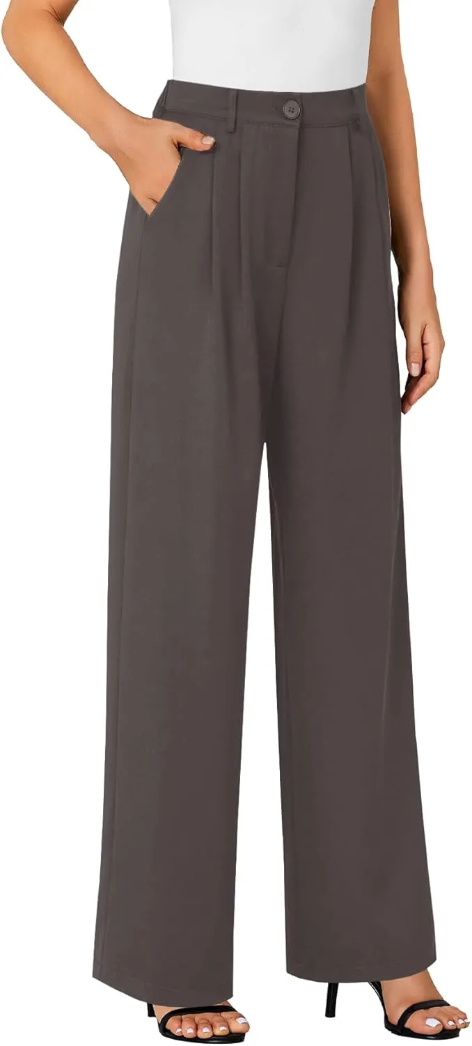 LYANER Women's High Waist Casual Wide Leg Long Palazzo Pants Button Down Loose Business Work Office Trousers with Pockets