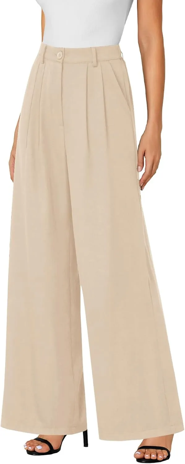 LYANER Women's High Waist Casual Wide Leg Long Palazzo Pants Button Down Loose Business Work Office Trousers with Pockets