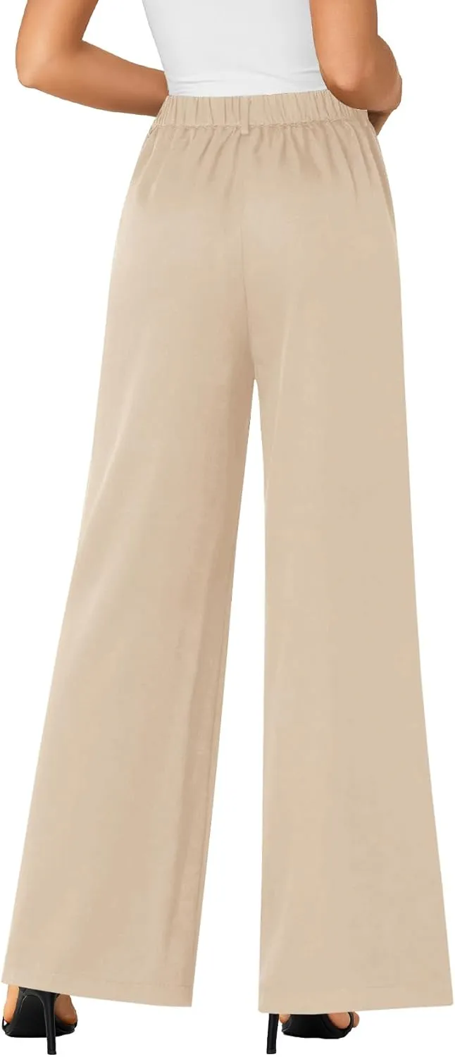 LYANER Women's High Waist Casual Wide Leg Long Palazzo Pants Button Down Loose Business Work Office Trousers with Pockets