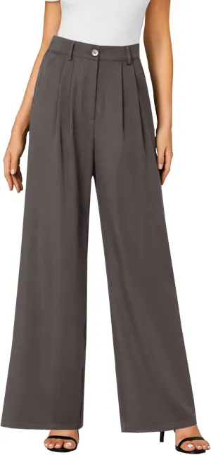 LYANER Women's High Waist Casual Wide Leg Long Palazzo Pants Button Down Loose Business Work Office Trousers with Pockets