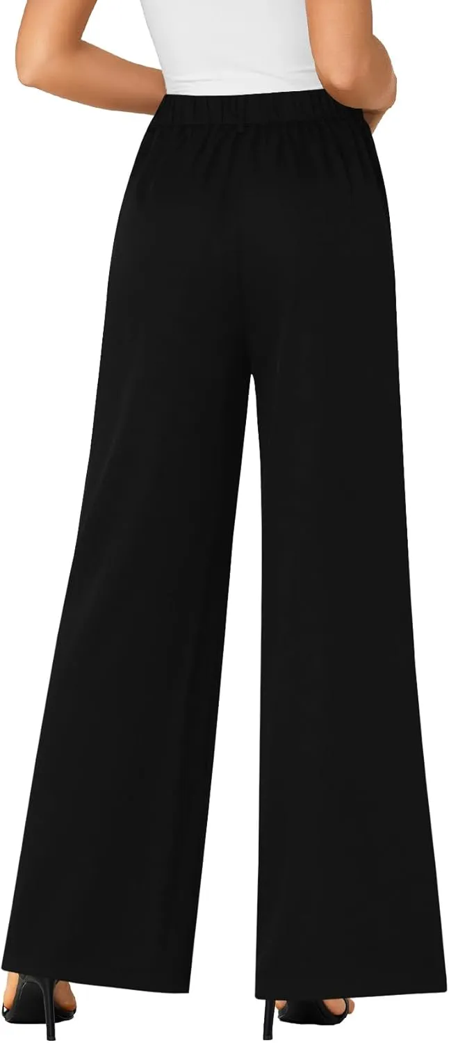 LYANER Women's High Waist Casual Wide Leg Long Palazzo Pants Button Down Loose Business Work Office Trousers with Pockets