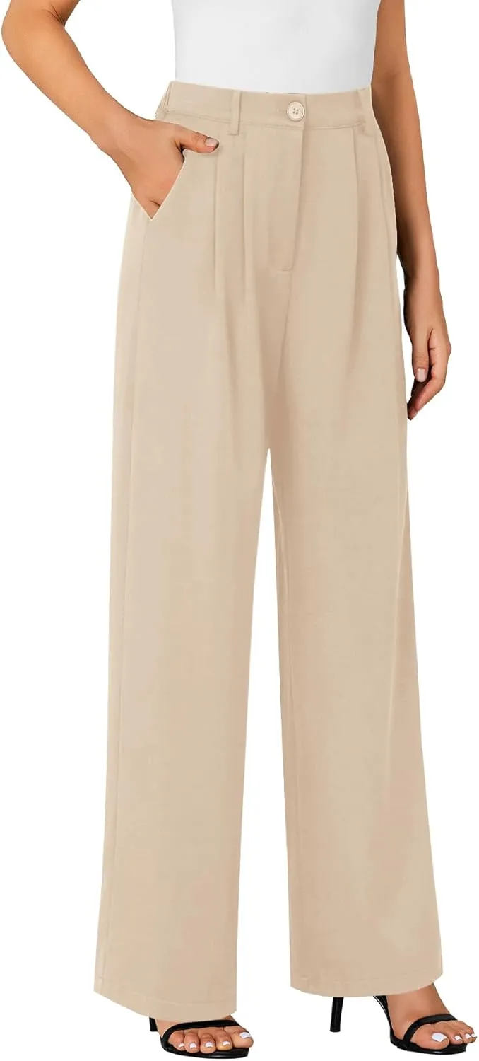 LYANER Women's High Waist Casual Wide Leg Long Palazzo Pants Button Down Loose Business Work Office Trousers with Pockets