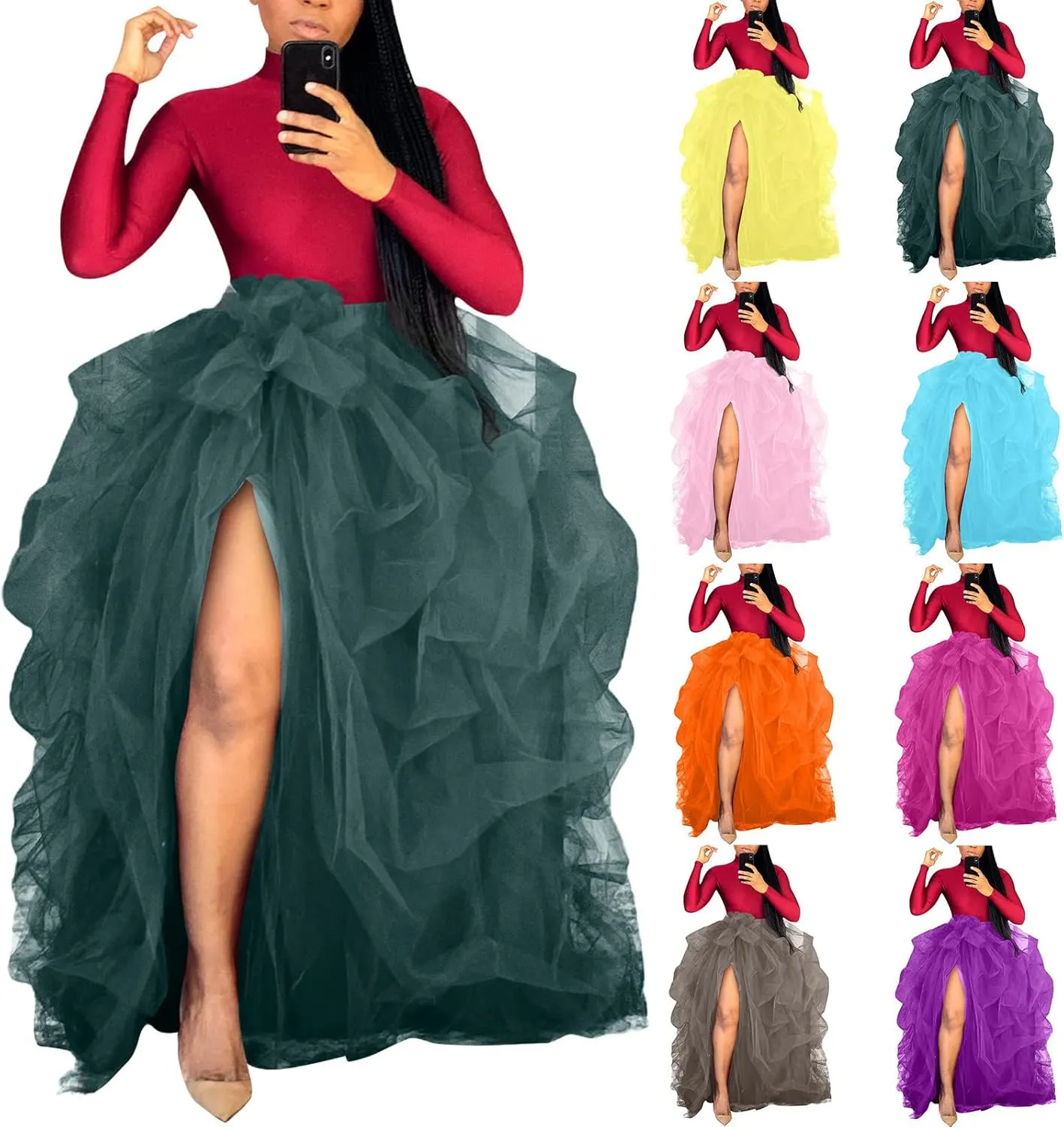 Maxi Skirt for Women Summer High Waist Long Dress Floor Length Layered Skirt Special Occasion Skirt Night Out Skirts