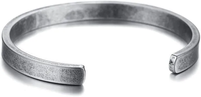 MEALGUET Stainless Steel Mens Cuff Bracelet : Minimal Cool Antique Retro/Silver/Black Open Metal Cuff Bangle Bracelets for Men Boy,65mm,