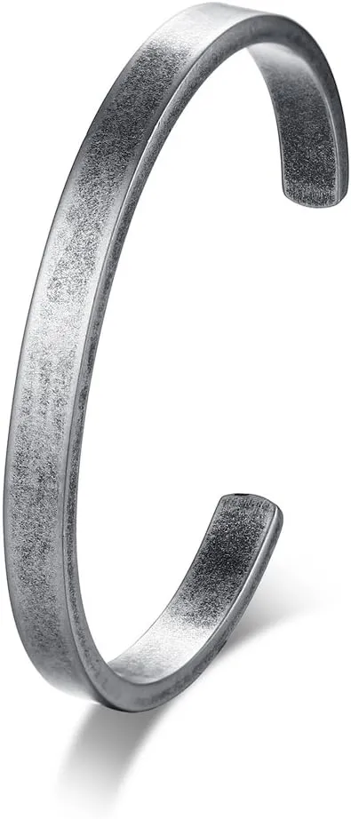 MEALGUET Stainless Steel Mens Cuff Bracelet : Minimal Cool Antique Retro/Silver/Black Open Metal Cuff Bangle Bracelets for Men Boy,65mm,