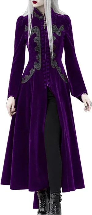 Medieval Gothic Vintage Dress for Women Full Zip Up Lace Patchwork Renaissance Halloween Costume Victorian Retro Gown