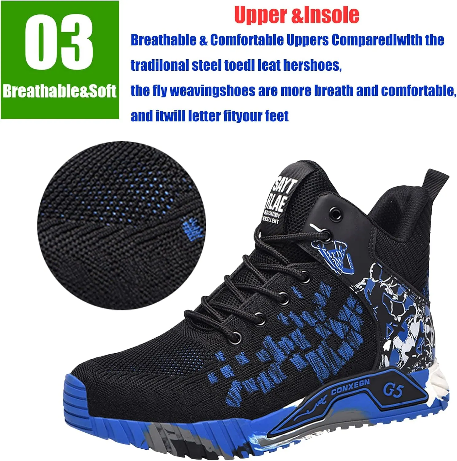 Men Women Indestructible Work ShoesLightweight Safety Shoes Slip Resistant Work Sneaker Breathable Puncture Proof Shoes