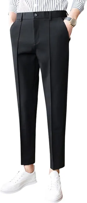Men's 4-Way Stretch Dress Pant Slim Fit Flat Front Business Trousers Straight-Fit Modern Chino Pant Suit Pant (28,Black)