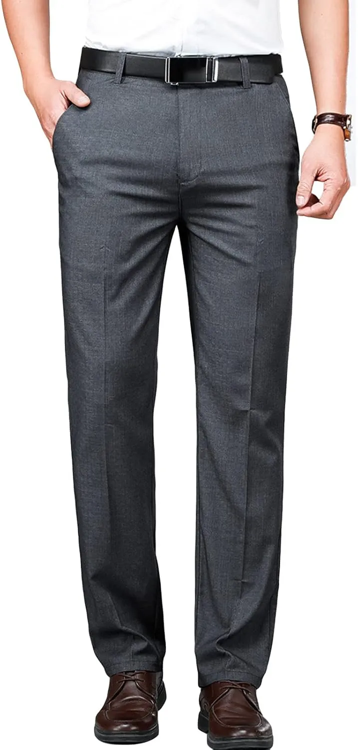 Men'S 4-Way Stretch Dress Pant Slim Fit Flat Front Dress Pant Skinny Fit Cotton Business Chino Pant (33,Grey), Grey, 33