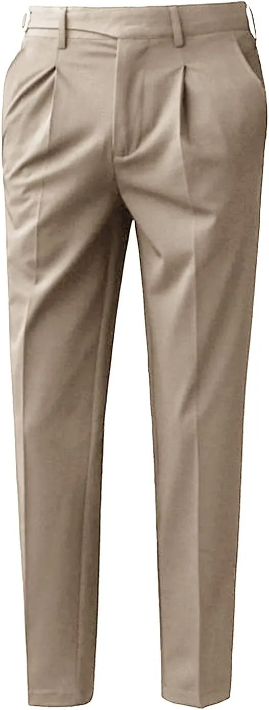 Men's Athletic-Fit Casual Stretch Pant Slim Fit Flat-Front Pants Loose Suit Pants Business Trousers Chino Pant (30,Khaki)