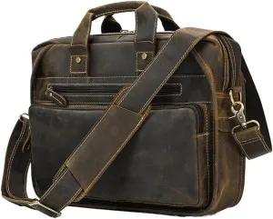 Mens Business Travel Laptop Briefcase Waterproof Vintage Leather Messenger Bag Vacation Work Lightweight