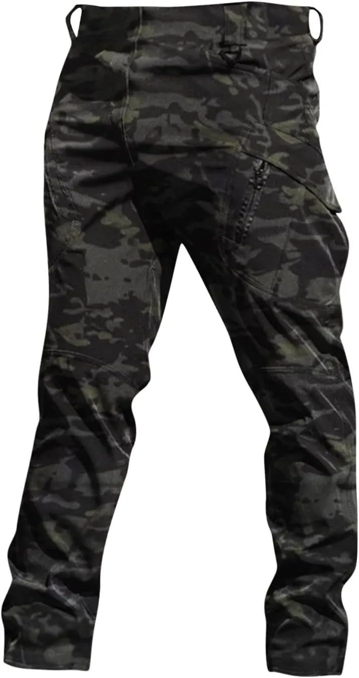 Mens Cargo Work Pants Outdoor Baggy Travel Camping Hiking Pants 2024 Multi Pockets Ripstop Camo Tactical Pants