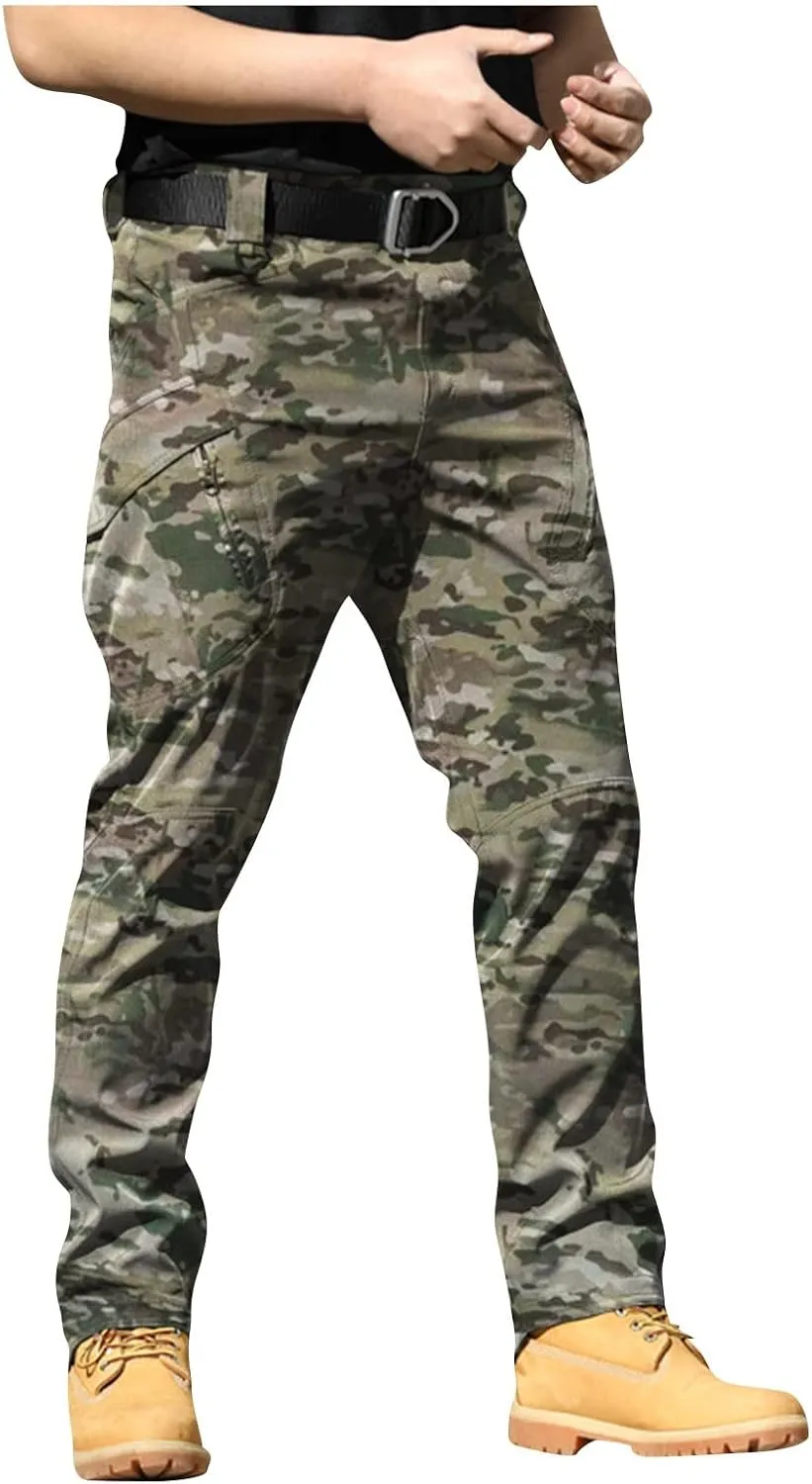Mens Cargo Work Pants Outdoor Baggy Travel Camping Hiking Pants 2024 Multi Pockets Ripstop Camo Tactical Pants