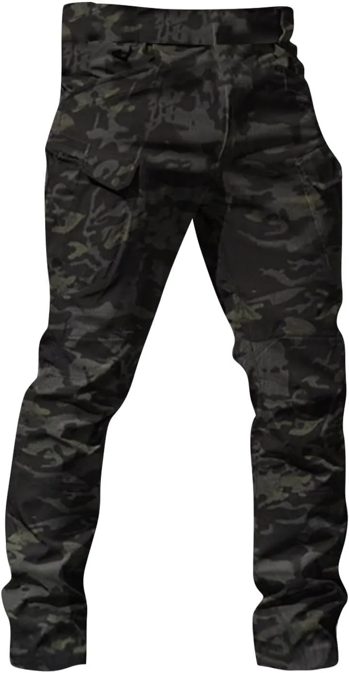 Mens Cargo Work Pants Outdoor Baggy Travel Camping Hiking Pants 2024 Multi Pockets Ripstop Camo Tactical Pants