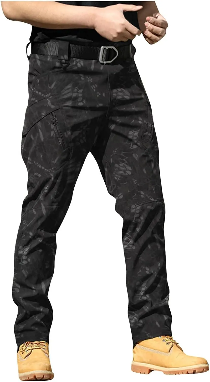 Mens Cargo Work Pants Outdoor Baggy Travel Camping Hiking Pants 2024 Multi Pockets Ripstop Camo Tactical Pants