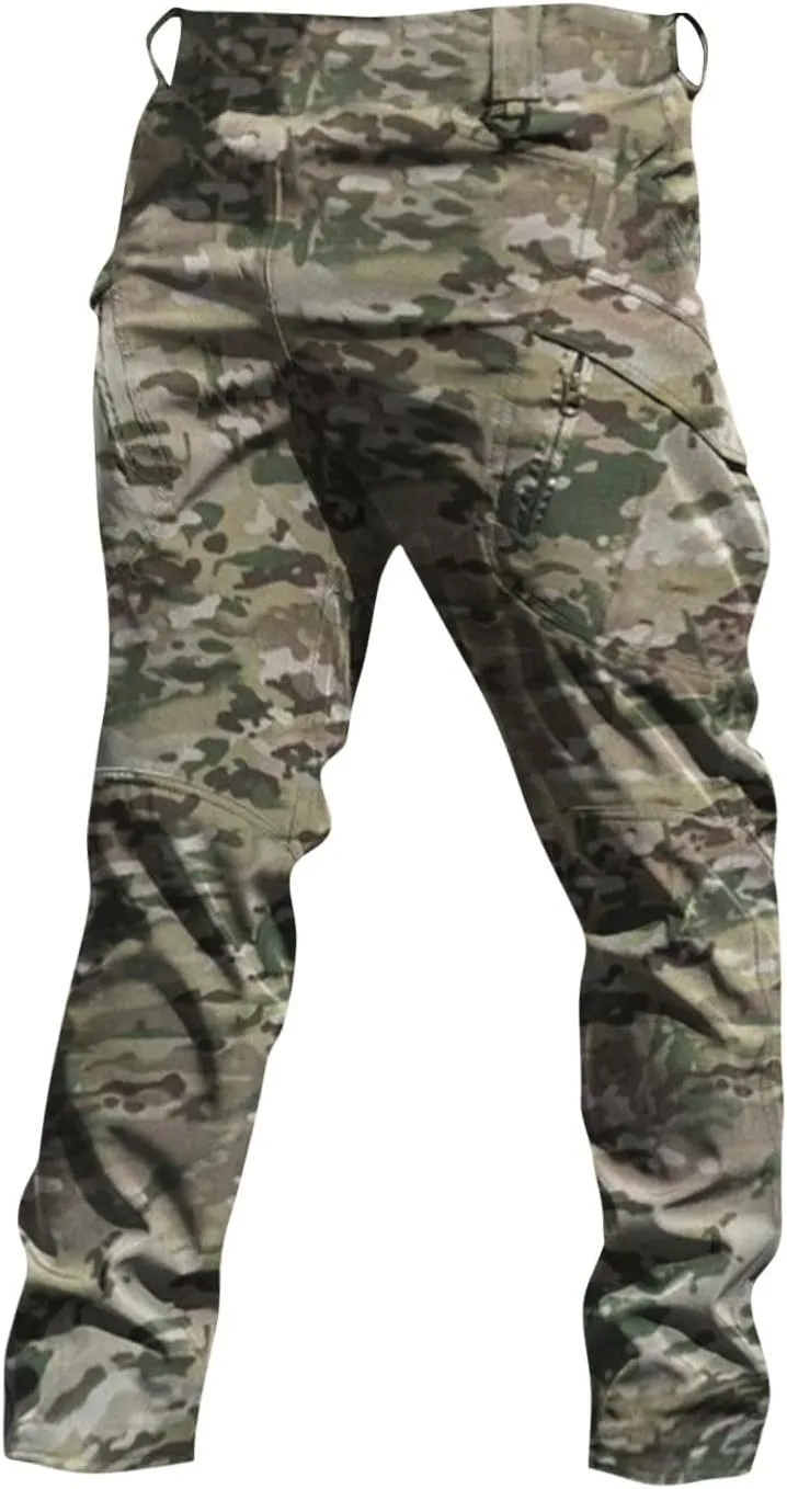 Mens Cargo Work Pants Outdoor Baggy Travel Camping Hiking Pants 2024 Multi Pockets Ripstop Camo Tactical Pants