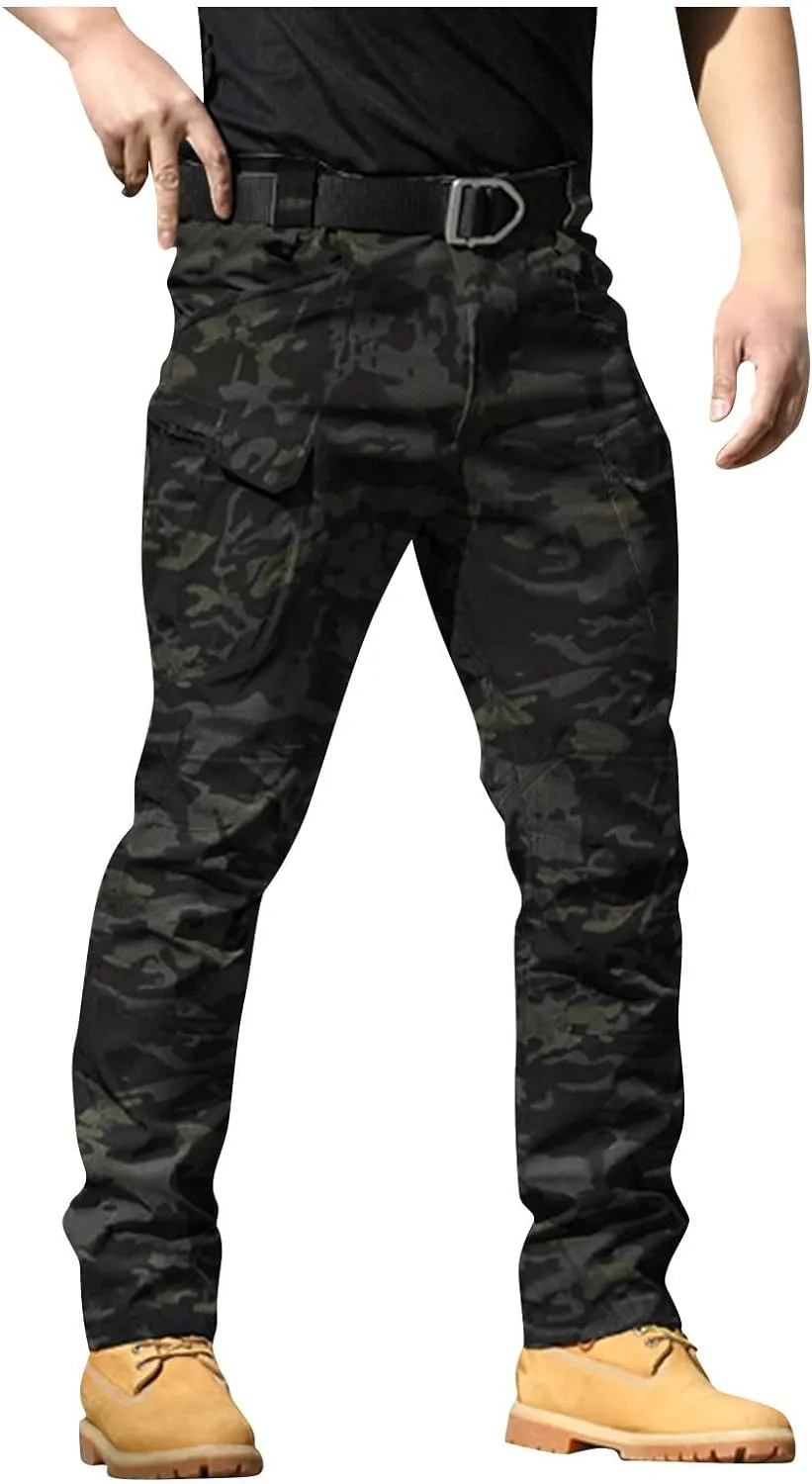 Mens Cargo Work Pants Outdoor Baggy Travel Camping Hiking Pants 2024 Multi Pockets Ripstop Camo Tactical Pants