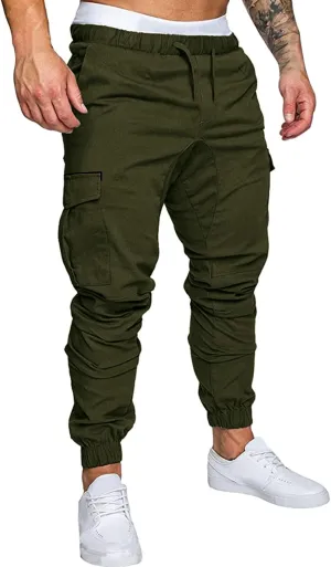 Men's Casual Solid Color Sweatpants Multi Pockets Pants Hiking Athletic Trousers Outdoor Wearing Pants with Pockets