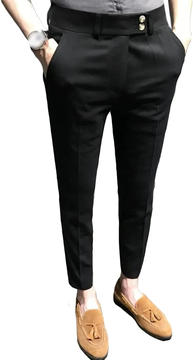 Men's Chino Flat-Front Slim-Fit Pant Stretch Business Suit Pants Comfy Casual Straight Pants (34,Black)