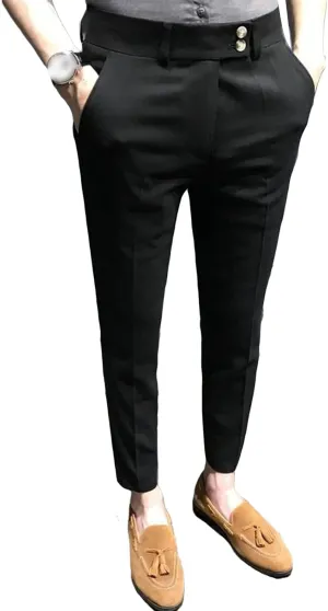 Men'S Chino Flat-Front Slim-Fit Pant Stretch Business Suit Pants Comfy Casual Straight Pants (36,Black), Black, 36