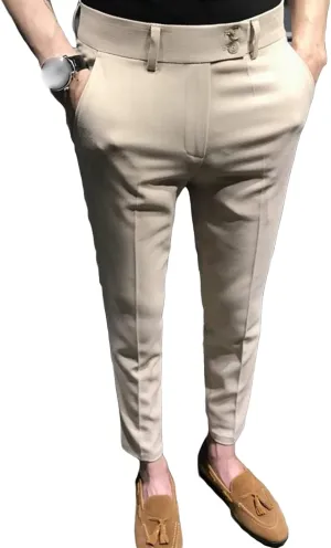 Men'S Chino Flat-Front Slim-Fit Pant Stretch Business Suit Pants Comfy Casual Straight Pants (36,Khaki)
