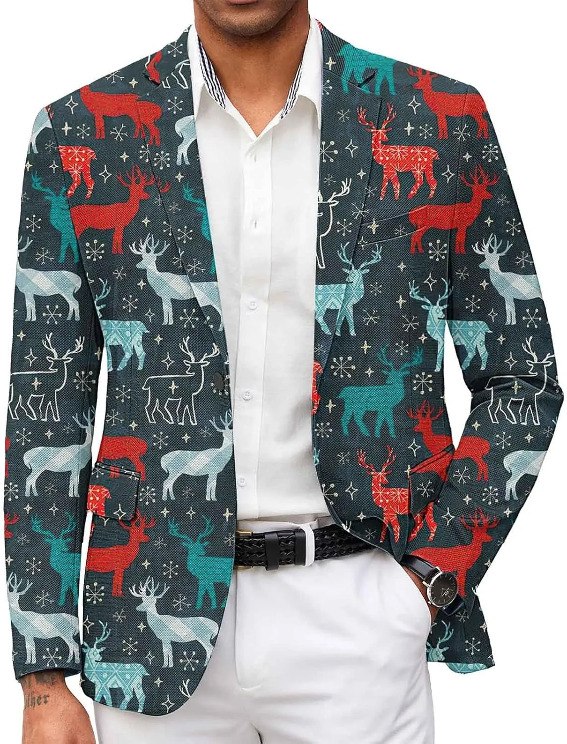 Men's Christmas Party Suit Funny Novelty Xmas Costume Ugly Christmas Story Blazer Halloween Graphic Print Jacket