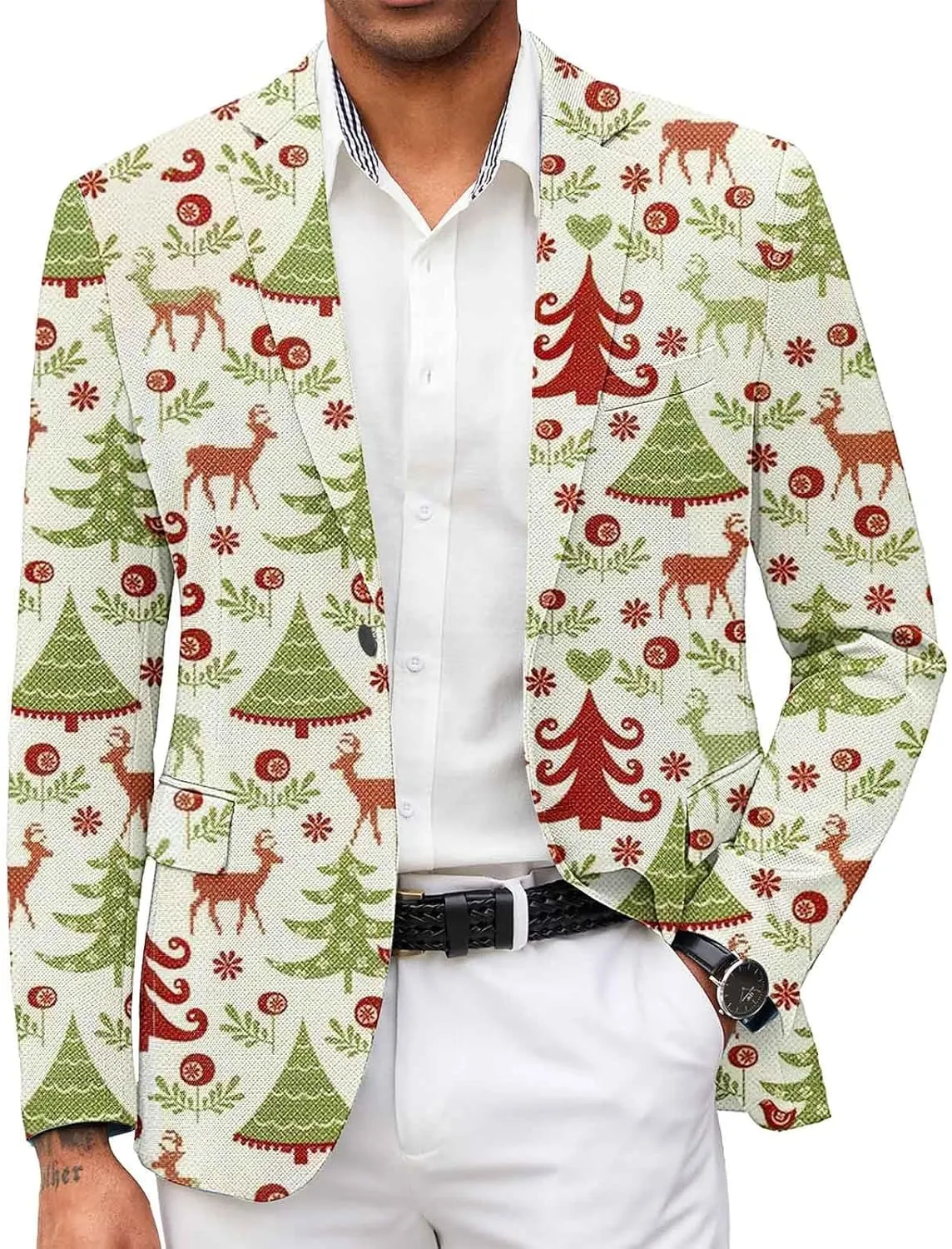 Men's Christmas Party Suit Funny Novelty Xmas Costume Ugly Christmas Story Blazer Halloween Graphic Print Jacket