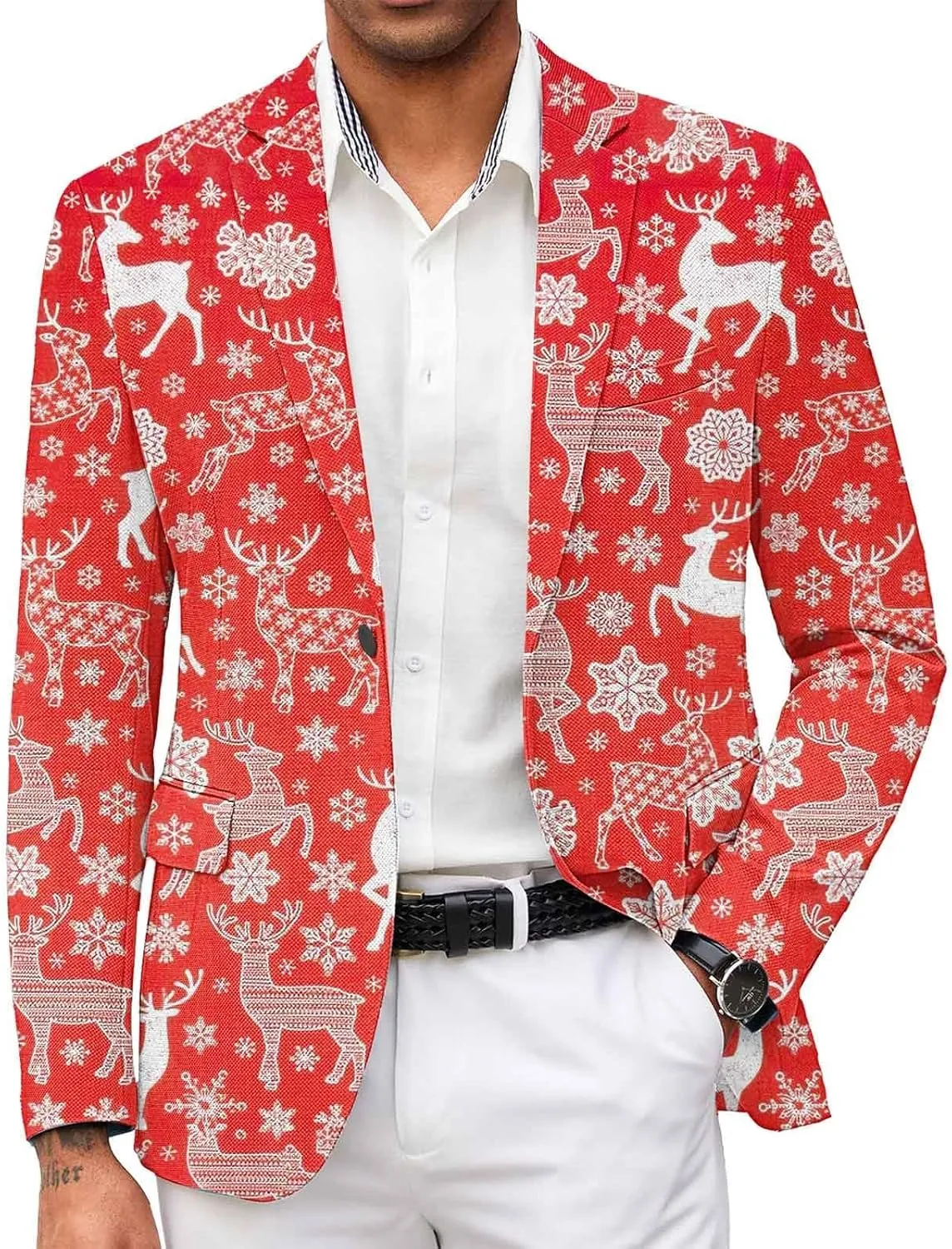 Men's Christmas Party Suit Funny Novelty Xmas Costume Ugly Christmas Story Blazer Halloween Graphic Print Jacket