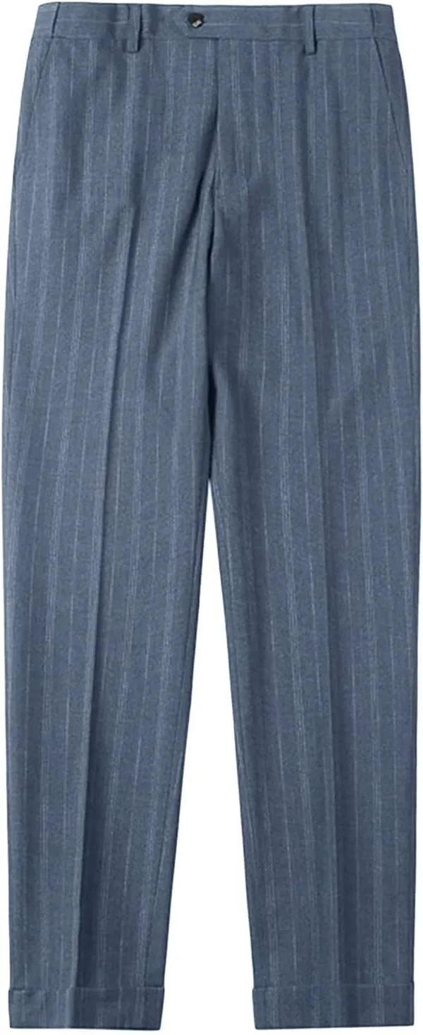 Men's Classic Athletic Pants Slim Fit Business Dress Pants Chino Pant Flat Front Straight Fit Suit Pant (36,Blue)