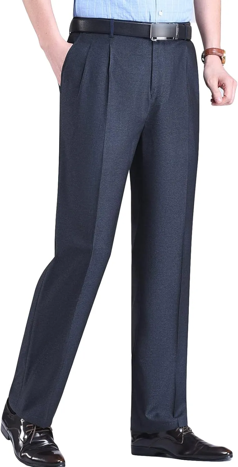 Men's Classic Fit Flat Front Dress Pants Skinny Casual Business Chino Pants Stretch Slim Fit Skinny Suit Pants (32,Grey 1)