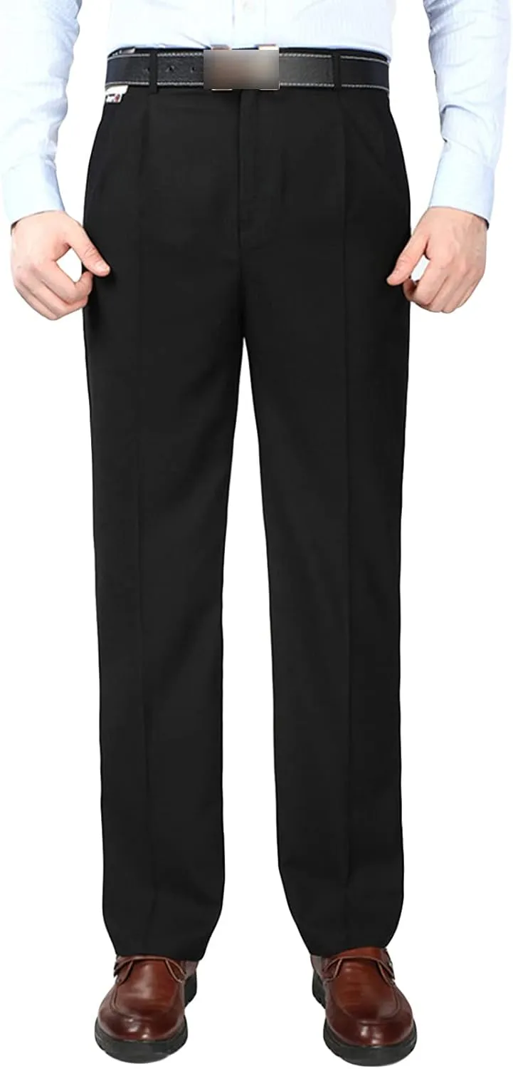 Men'S Classic Fit Flat Front Dress Pants Skinny Casual Business Chino Pants Stretch Slim Fit Skinny Suit Pants (42,Black), Black, 42