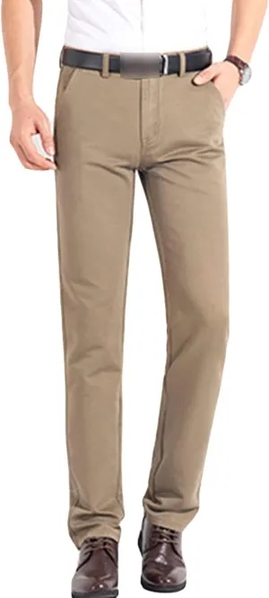 Men's Comfort Stretch Cotton Chino Pants Loose Casual Elastic Waist Trousers Flat-Front Dress Pants Sweatpants