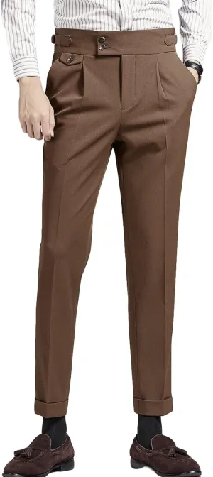 Men's Flat Front Dress Pant Slim Fit Linen Cotton Chino Pant Comfort Straight Fit Flat Front Casual Pant (29,Brown)