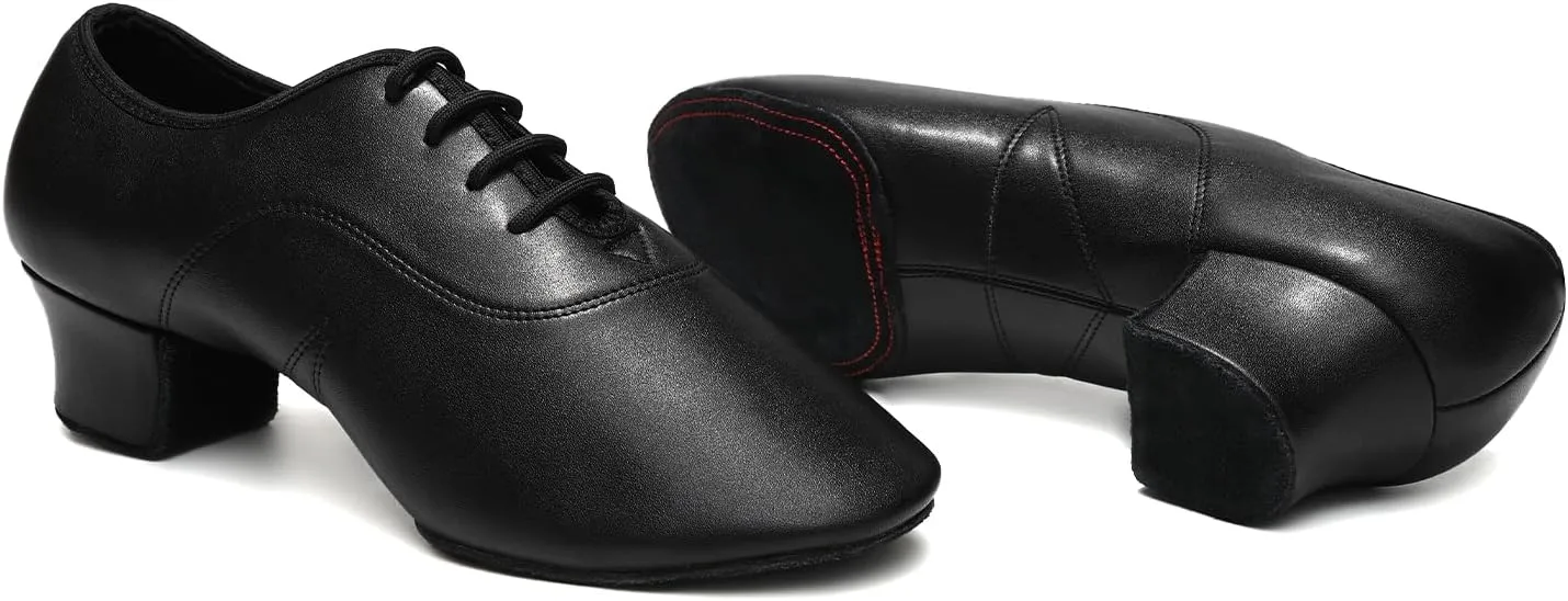 Men's Latin Dance Shoes Black Lace-up Ballroom Salsa Tango Modern Dance Perforamcne Shoes Split Sole