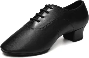 Men's Latin Dance Shoes Black Lace-up Ballroom Salsa Tango Modern Dance Perforamcne Shoes Split Sole