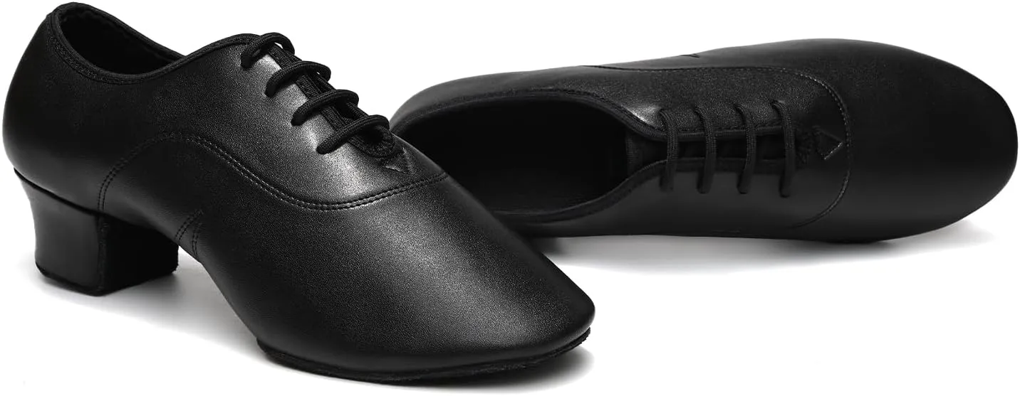 Men's Latin Dance Shoes Black Lace-up Ballroom Salsa Tango Modern Dance Perforamcne Shoes Split Sole