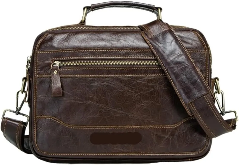 Mens Leather Business Travel Laptop Bag Waterproof Vintage Briefcase Vacation Work Ergonomic Shoulder Strap