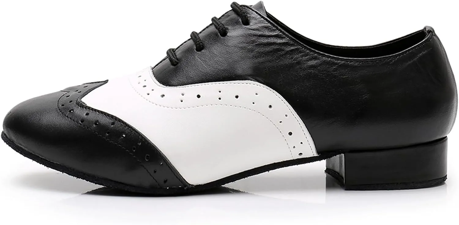 Men's Leather Round Toe Dancing Shoes for Latin Rumba Waltz Tango Performence Ballroom Dance Shoes