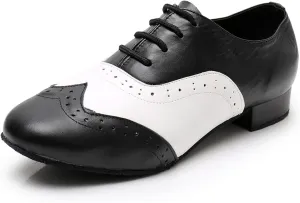 Men's Leather Round Toe Dancing Shoes for Latin Rumba Waltz Tango Performence Ballroom Dance Shoes