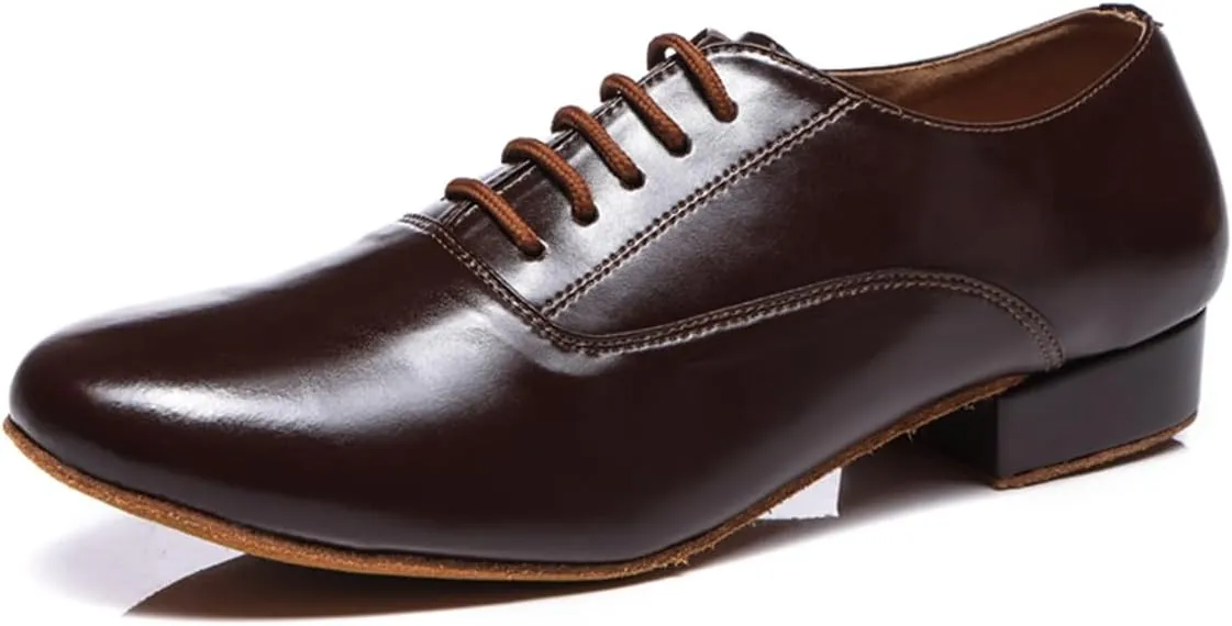 Men's Leather Round Toe Dancing Shoes for Latin Rumba Waltz Tango Performence Ballroom Dance Shoes