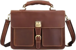Mens Leather Vacation Business Travel Bag Waterproof Vintage Briefcase Work Office Adjustable Shoulder