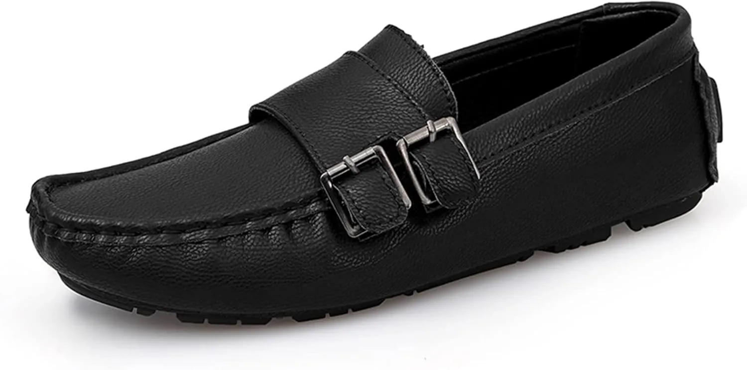 Men's Loafers Shoes Monk Strap Vegan Leather Stitching Details Round Toe Slip Resistant Flat Heel Lightweight Party Prom Slip-on