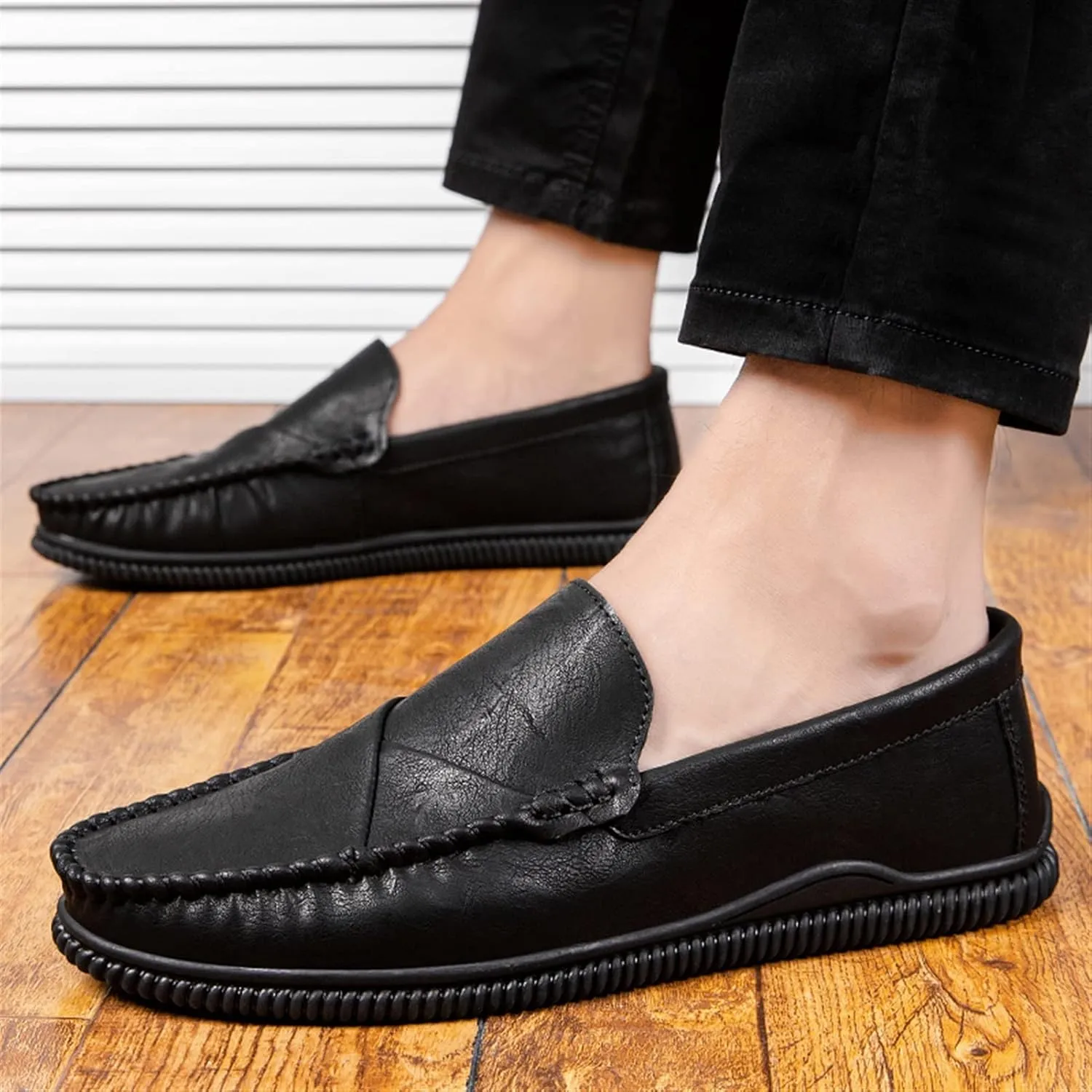 Men's Loafers Shoes Vegan Leather Stitching Details Round Toe Flexible Resistant Flat Heel Casual Slip On