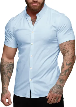 Men's Muscle Fit Dress Shirts Slim Fit Button Down Short Sleeve Shirts