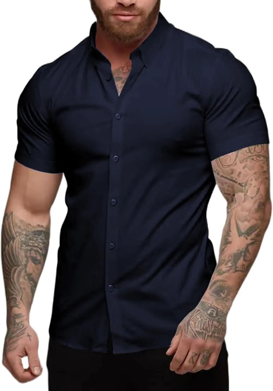 Men's Muscle Fit Dress Shirts Slim Fit Button Down Short Sleeve Shirts